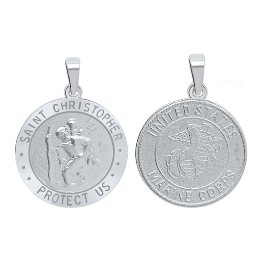 Saint Christopher Marine Corps Medallion in Sterling Silver - San Cristóbal USMC