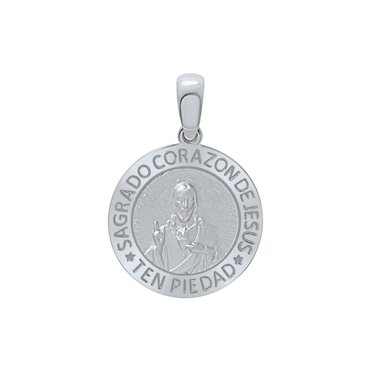 Sacred Heart of Jesus Medallion Pendant in Sterling Silver - Sagrado Corazón