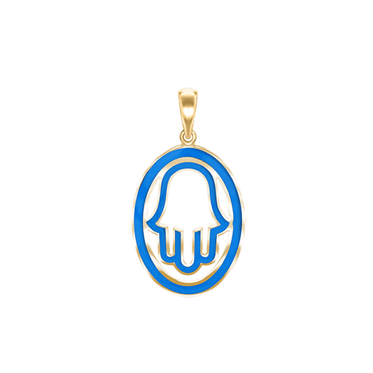 Hamsa-Anhänger mit blauer Emaille aus Sterlingsilber