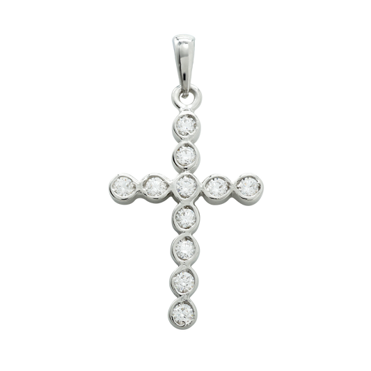 Klassischer Kreuzanhänger mit Diamanten in 14-karätigem Gelbgold, gefasst in einer Lünette