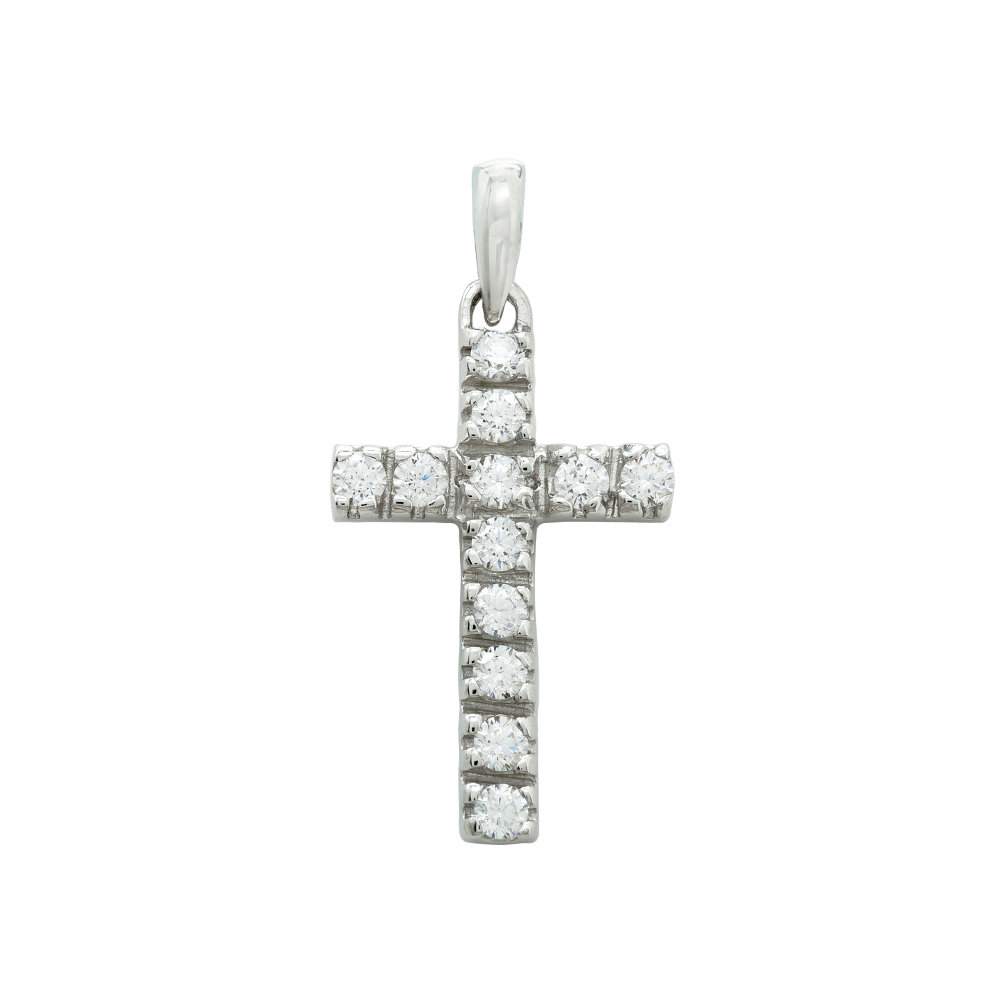 Klassischer Kreuzanhänger mit Diamanten in 14-karätigem Weißgold