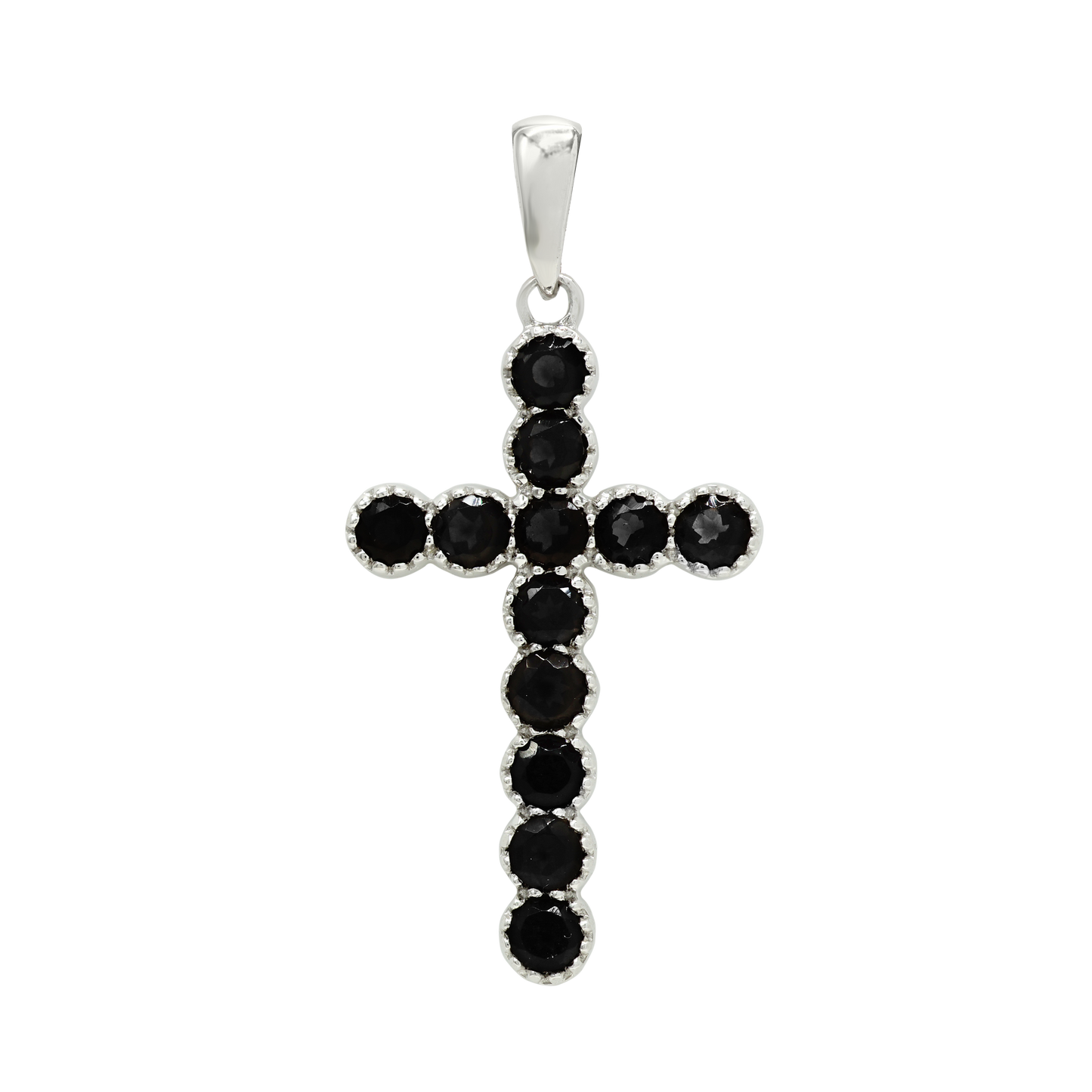 Bezel Set Classic Cross Pendant with Smokey Topaz Stones in 14K White Gold