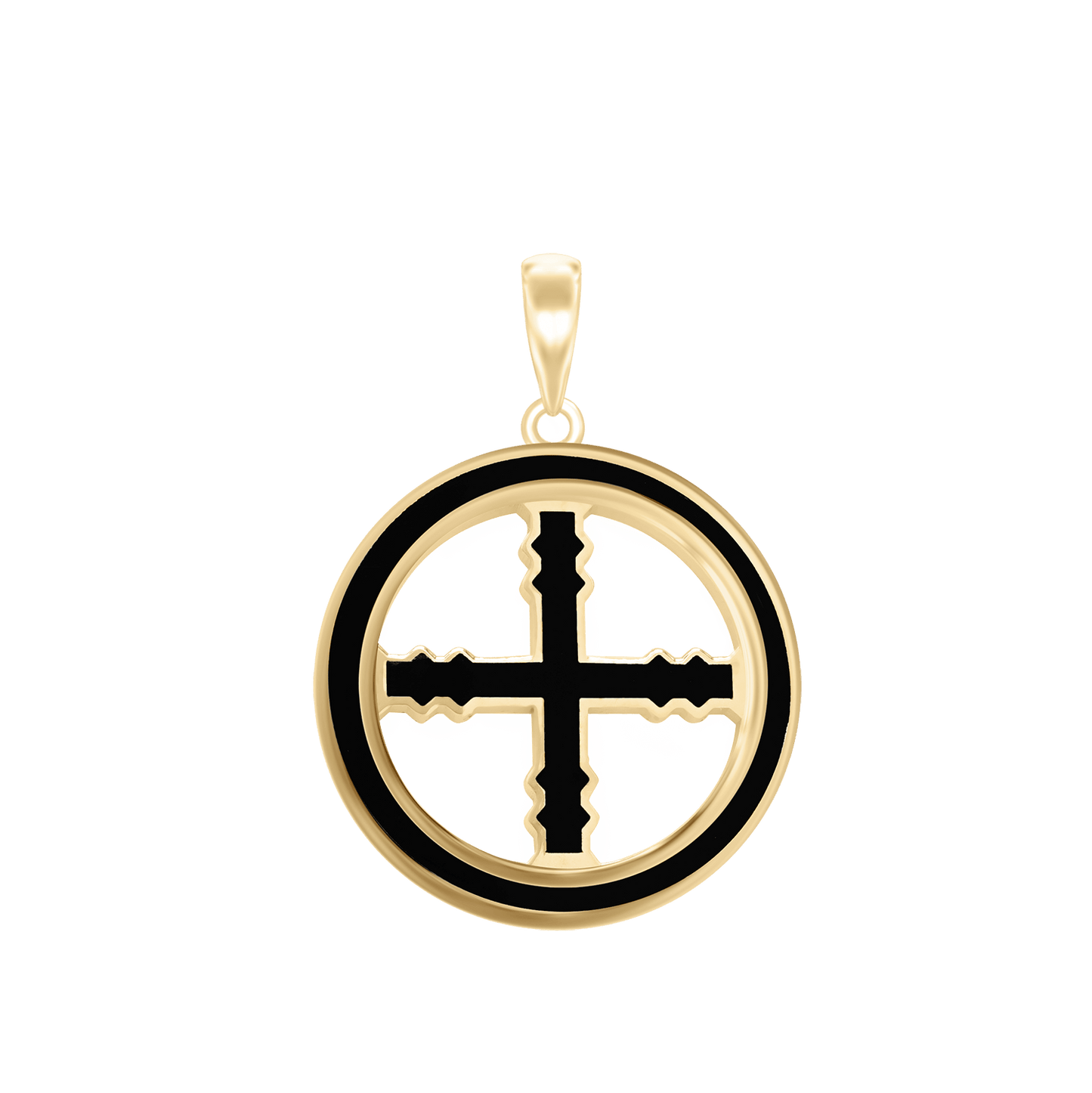 Engrailed Cross Medallions with Black Enamel in Sterling Silver
