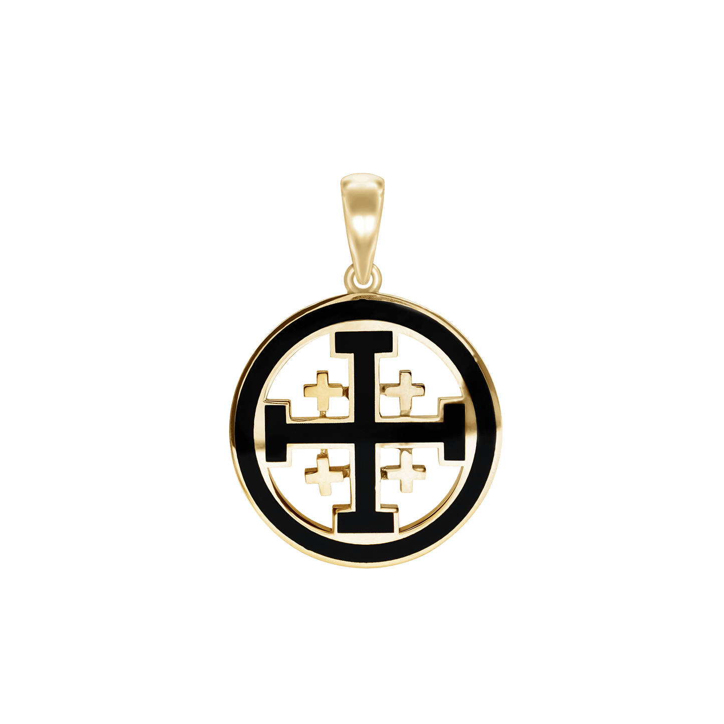Jerusalem Cross Medallions with Black Enamel in Sterling Silver