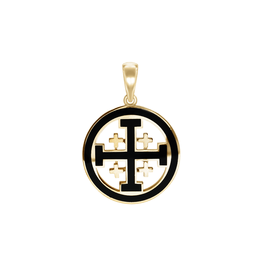 Jerusalem Cross Medallions with Black Enamel in Sterling Silver