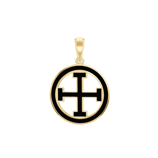 Potent Cross Medallions with Black Enamel in Sterling Silver