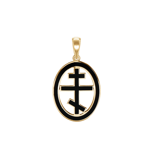 Orthodox Cross Medallions with Black Enamel in Sterling Silver