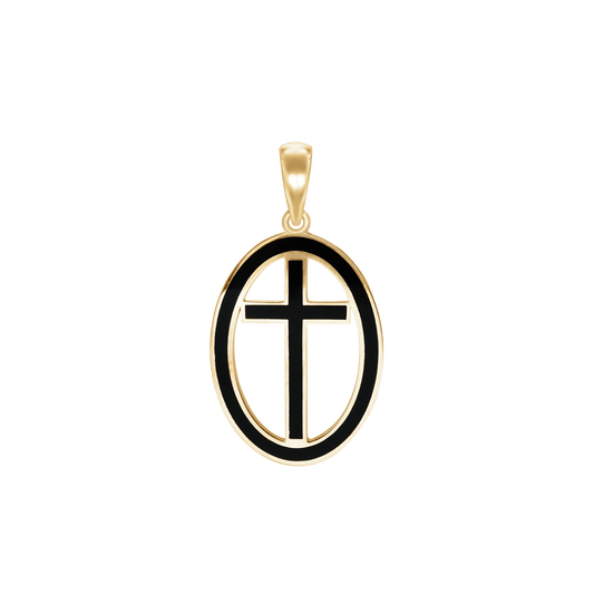 Latin Cross Medallions with Black Enamel in Sterling Silver