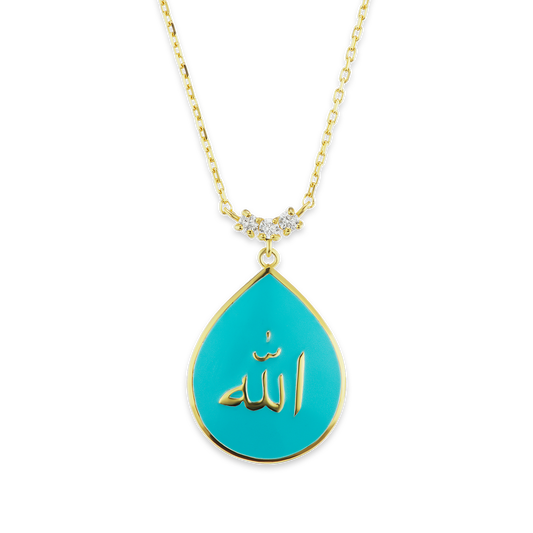 Allah-Anhänger mit hellblauer Emaille aus Sterlingsilber