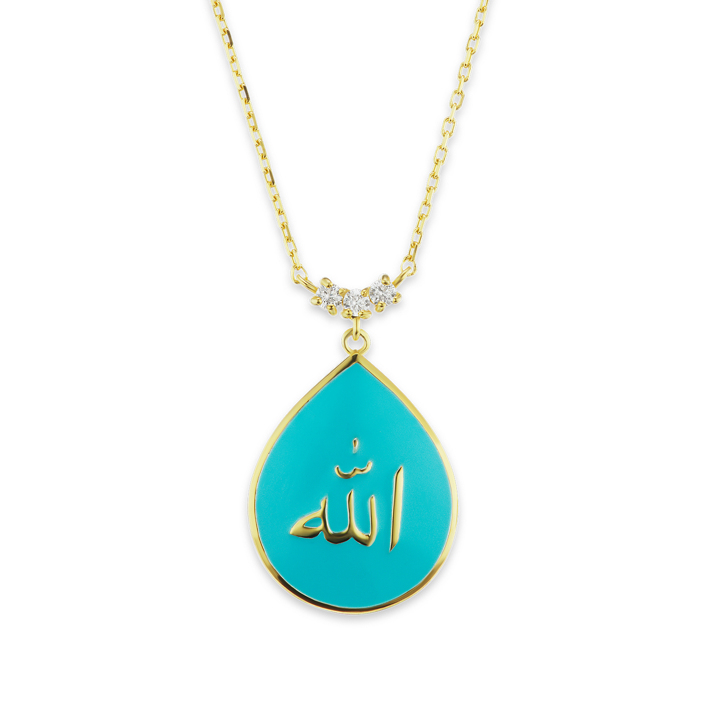 Allah-Anhänger mit hellblauer Emaille aus Sterlingsilber