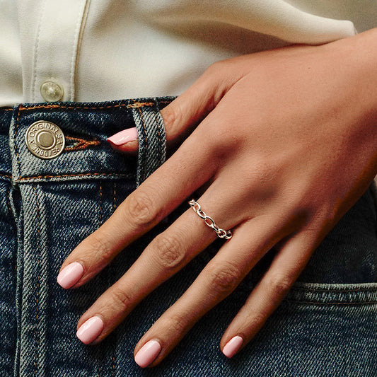 Oval Rolo Chain Ring in Sterling Silver