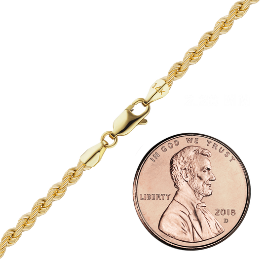 Handgefertigte Halskette aus massivem Seil, 14 Karat Gelbgold