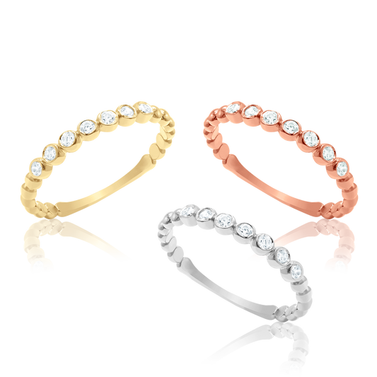 Beaded 7 Diamond Ring in 14K Gold