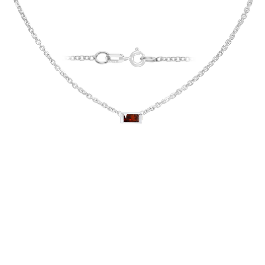 Gemstone Baguette Bezel Charm in 14K White Gold Necklace
