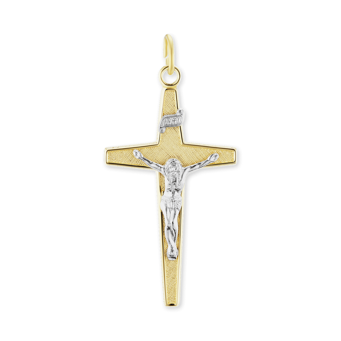 Two-Tone Tapered Crucifix Pendant in Sterling Silver