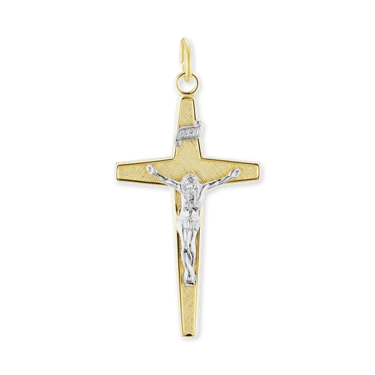 Two-Tone Tapered Crucifix Pendant in Sterling Silver