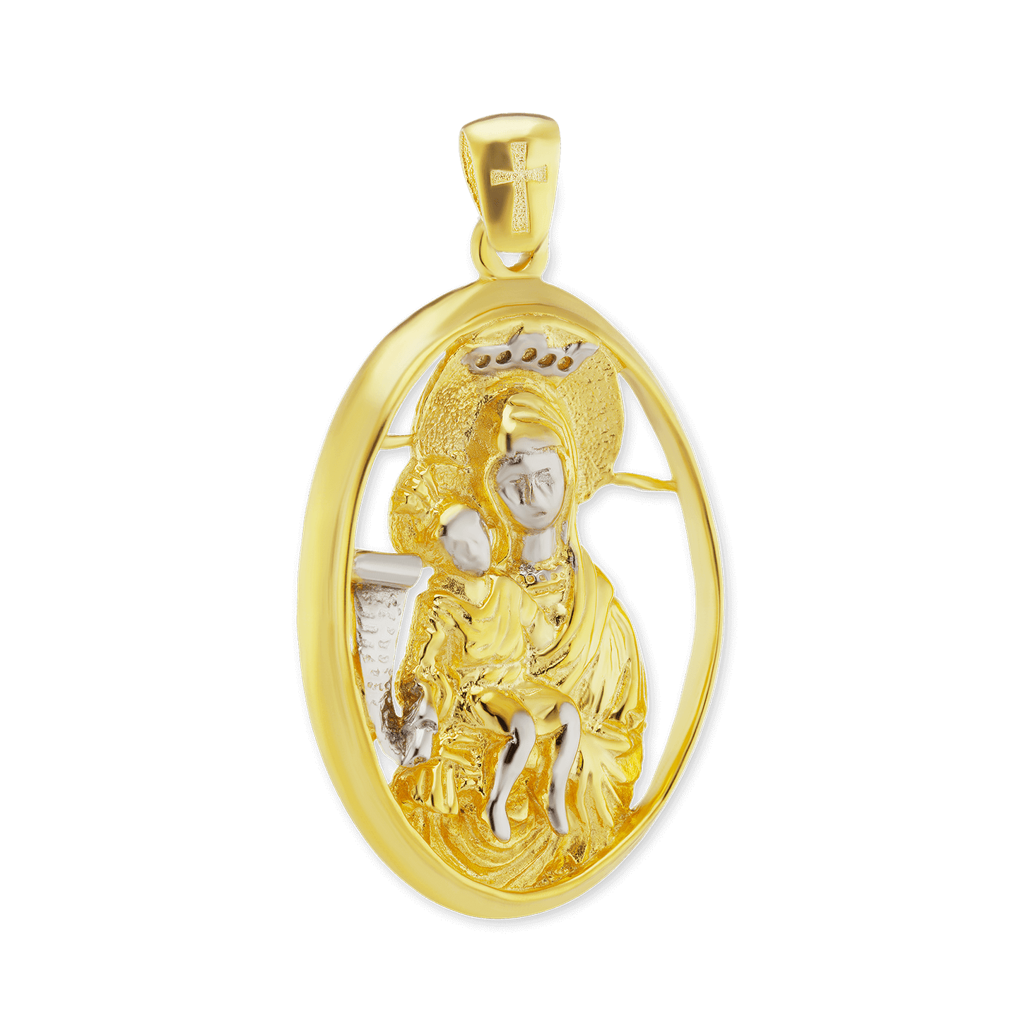 Sterling Silver Two-Tone Madonna and Child Pendant and Medallions in Sterling Silver Finished in 14K Yellow Gold