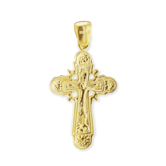 Byzantinischer doppelseitiger Kreuz- und Kruzifixanhänger aus Sterlingsilber