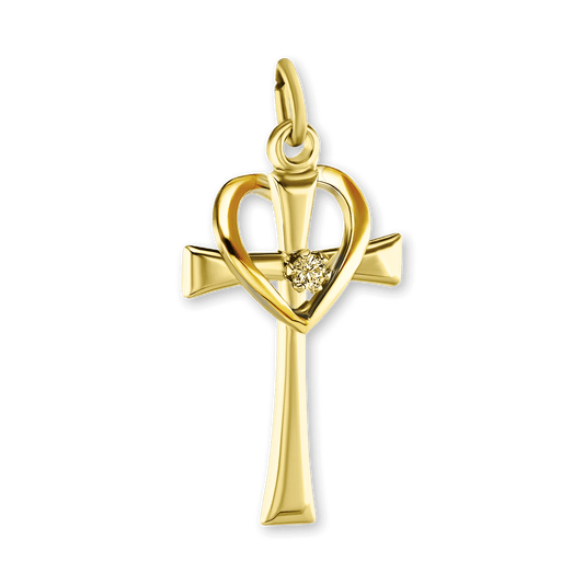 Herzförmiger Kreuzanhänger mit Zirkonia in Sterlingsilber