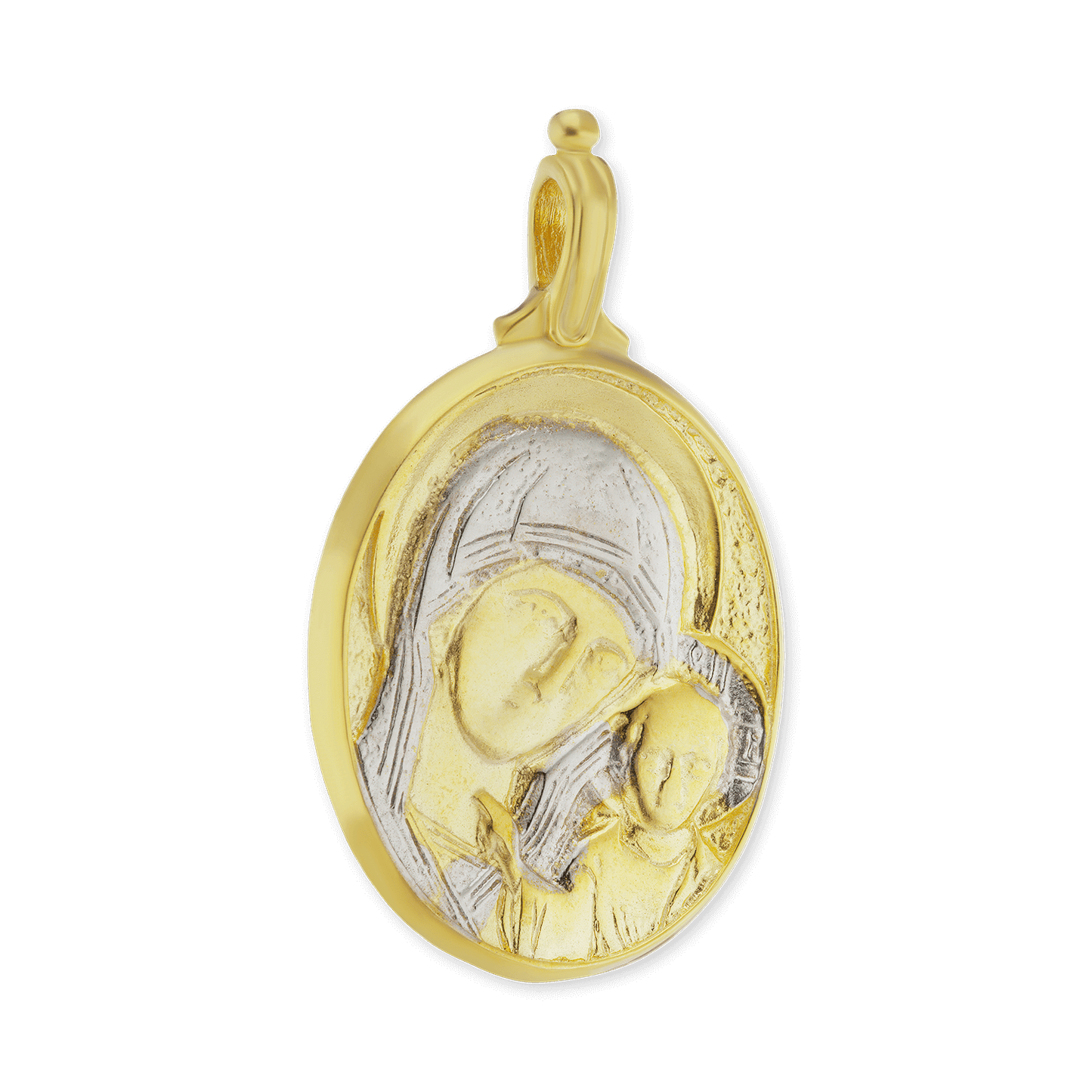 Zweifarbiger Anhänger mit Madonna und Kind sowie Medaillons aus Sterlingsilber