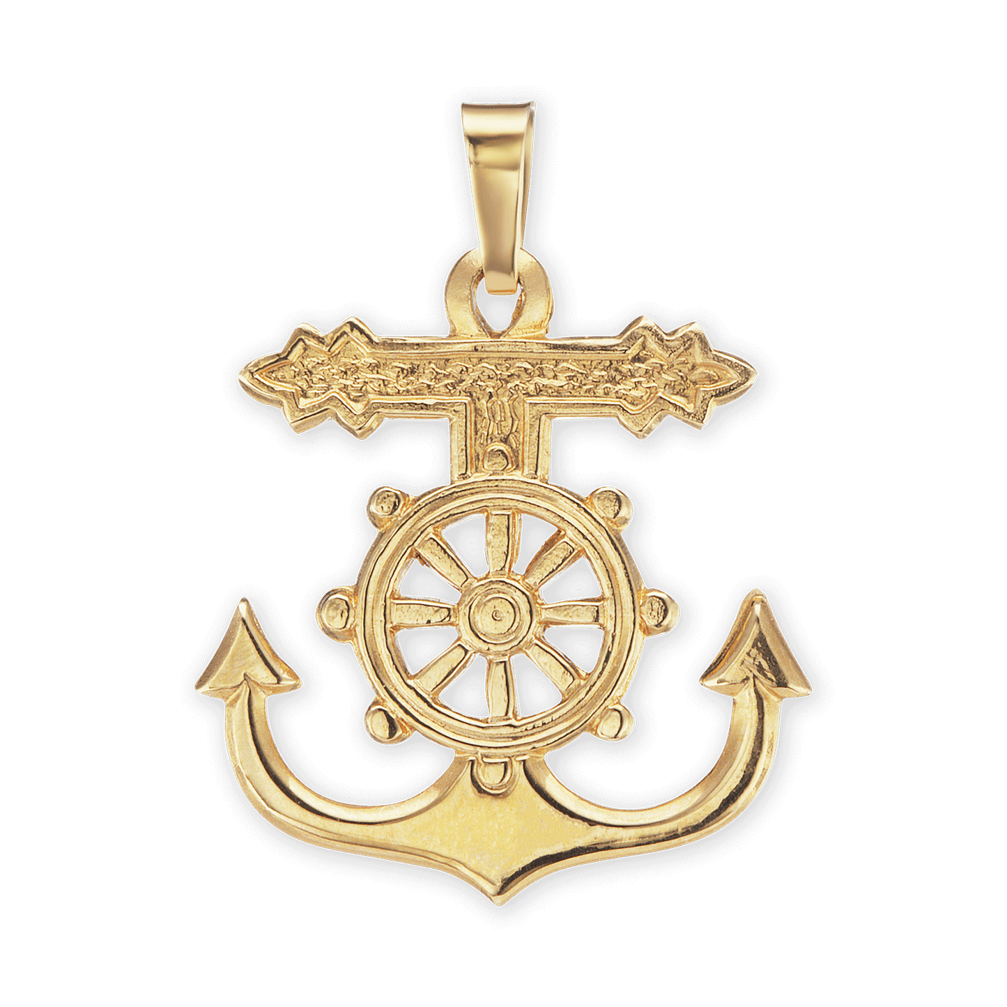 Mariner Anchor Cross Pendant in 14K Yellow Gold