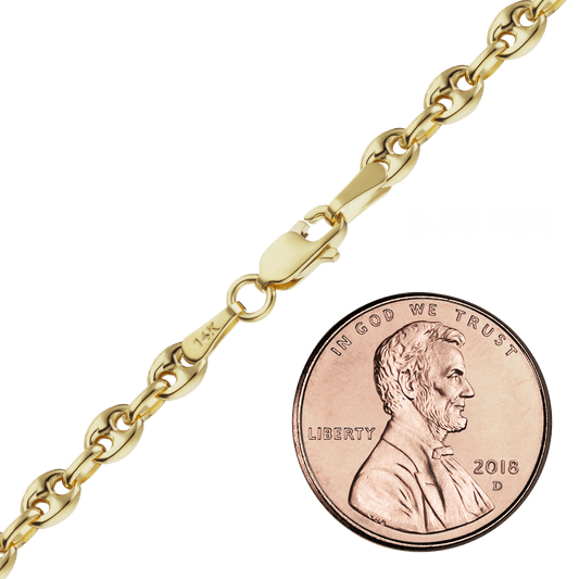 Classic Puffed Mariner Link Semi-Solid Anklet in 14K Yellow Gold