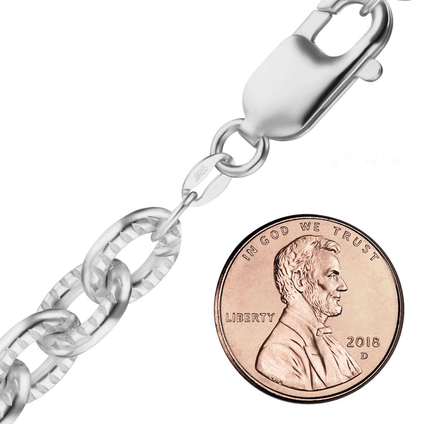 Längliche, strukturierte Kabelkette aus Sterlingsilber