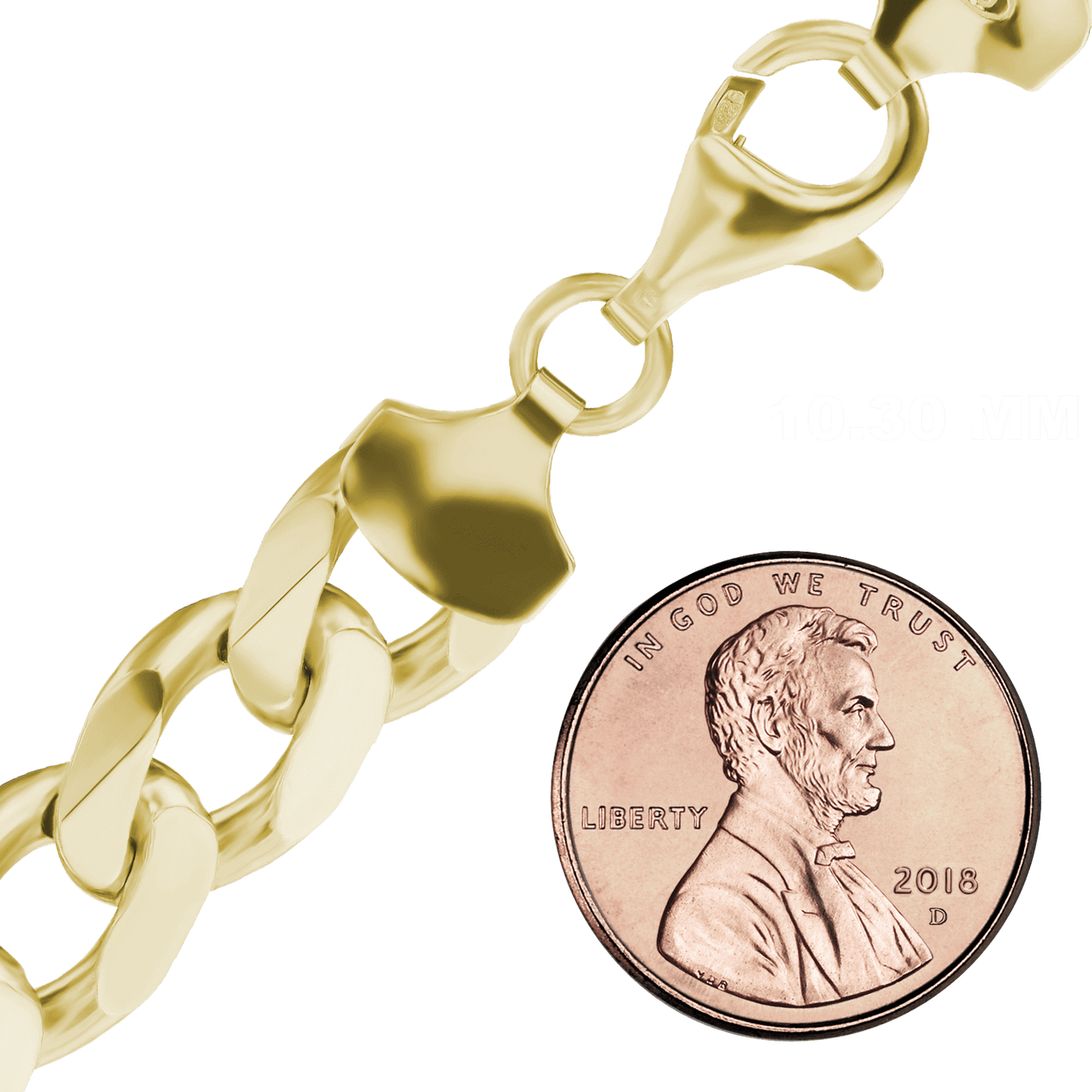 Mittelgroßes, flaches Panzerfußkettchen aus Sterlingsilber mit 18-karätiger Gelbgold-Veredelung