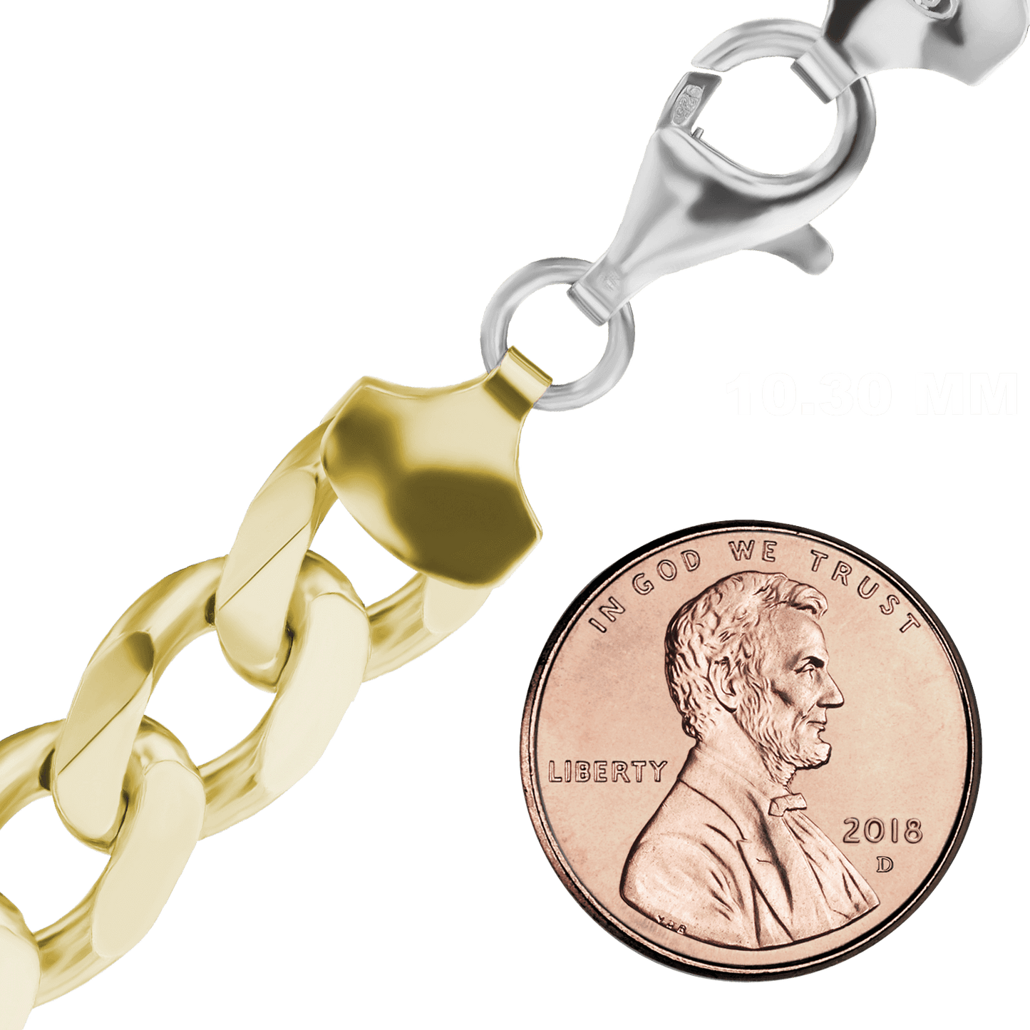 Mittelgroßes, flaches Panzerfußkettchen aus Sterlingsilber mit zweifarbiger Oberfläche aus 18-karätigem Gelbgold