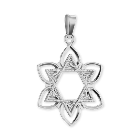 Davidstern-Anhänger mit Blume aus 14-karätigem Gelbgold