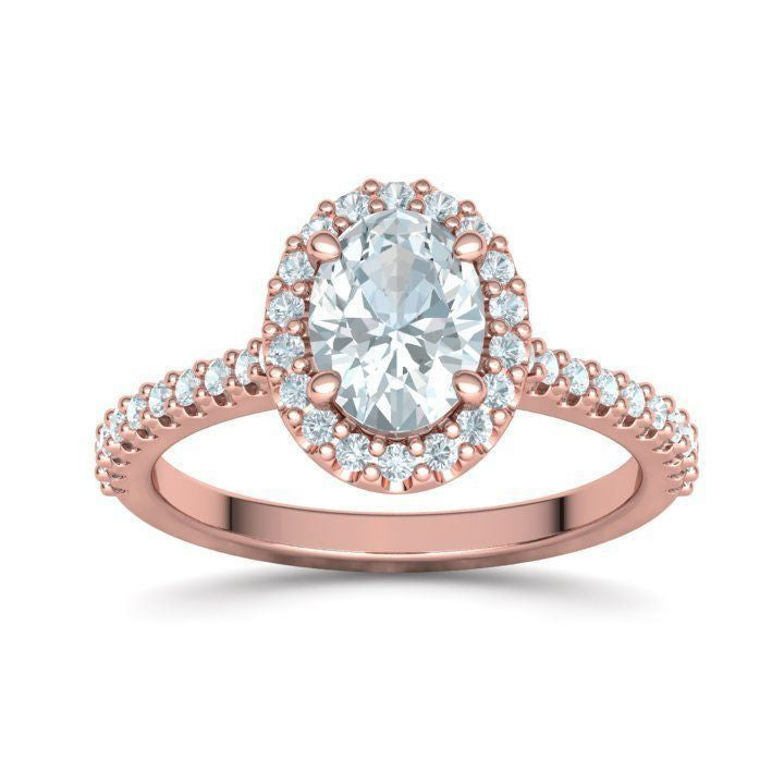 1 ct Oval Diamond Engagement Ring with Halo - Pavé Band