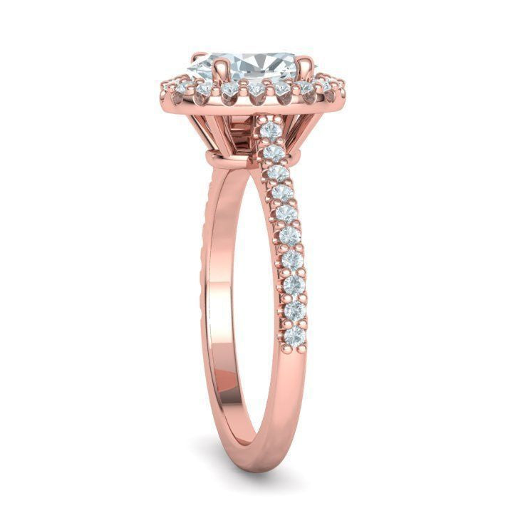 1 ct Oval Diamond Engagement Ring with Halo - Pavé Band