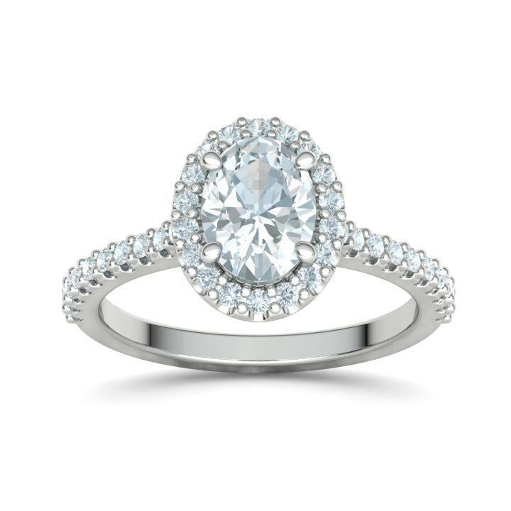 1 ct Oval Diamond Engagement Ring with Halo - Pavé Band