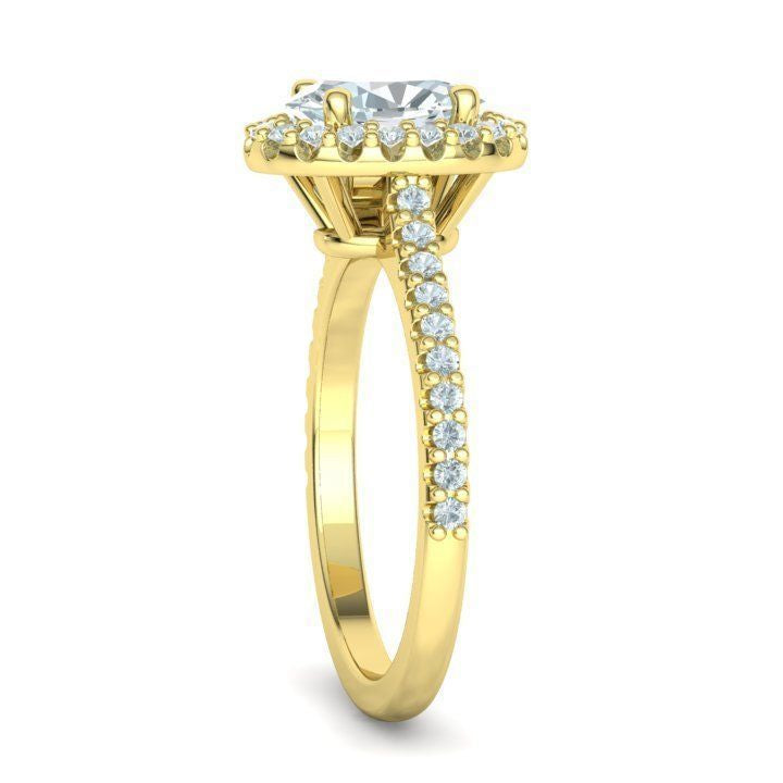 1 ct Oval Diamond Engagement Ring with Halo - Pavé Band