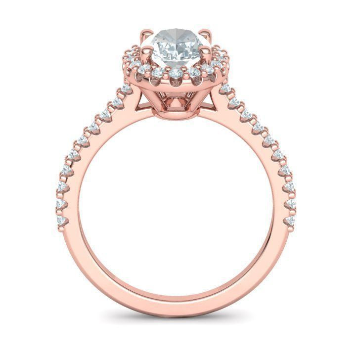 1 ct Oval Diamond Engagement Ring with Halo - Pavé Band