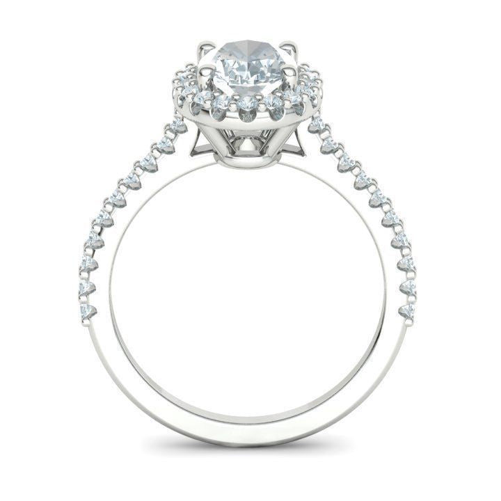 1 ct Oval Diamond Engagement Ring with Halo - Pavé Band