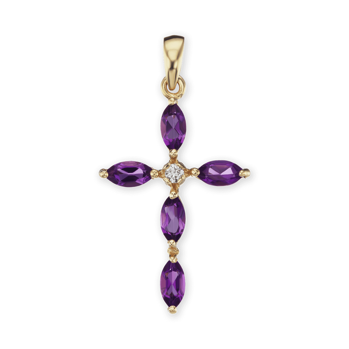 Marquise Cross Pendant with Purple Cubic Zirconia in 18K Yellow Gold