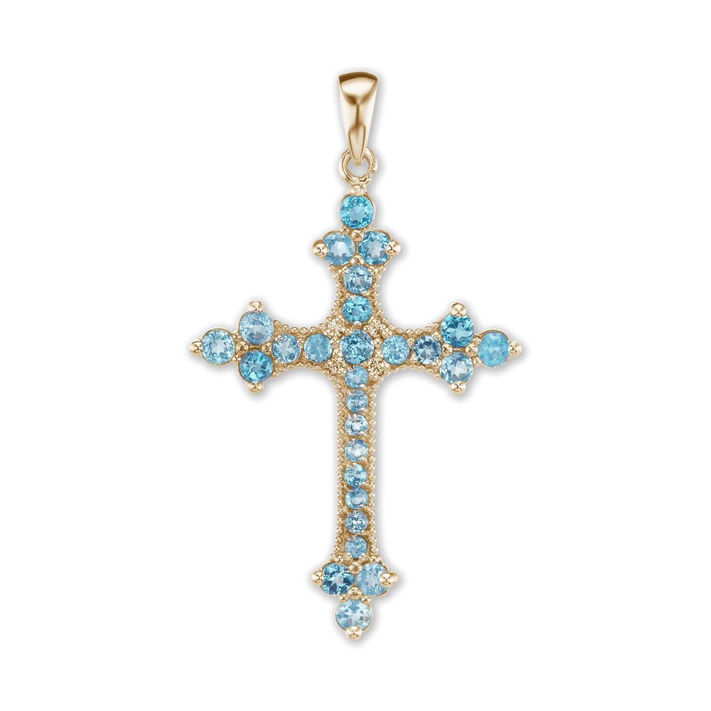 Trinity-Kreuz-Anhänger mit hellblauem Zirkonia in 18-karätigem Gelbgold