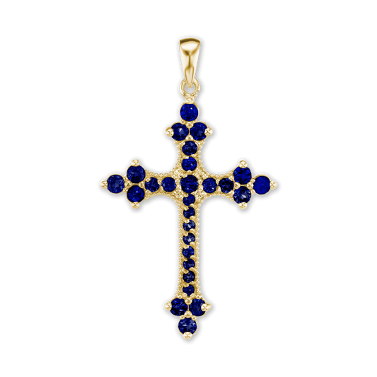 Trinity-Kreuz-Anhänger mit dunkelblauem Zirkonia in Sterlingsilber