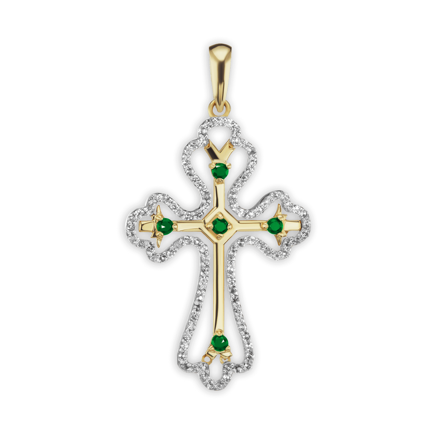 Trefoil Cross Pendant with Green Cubic Zirconia in 18K Yellow Gold