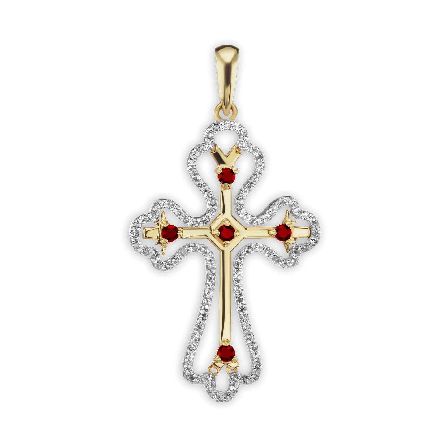 Kleeblatt-Kreuzanhänger mit orangefarbenem Zirkonia in 18-karätigem Gelbgold