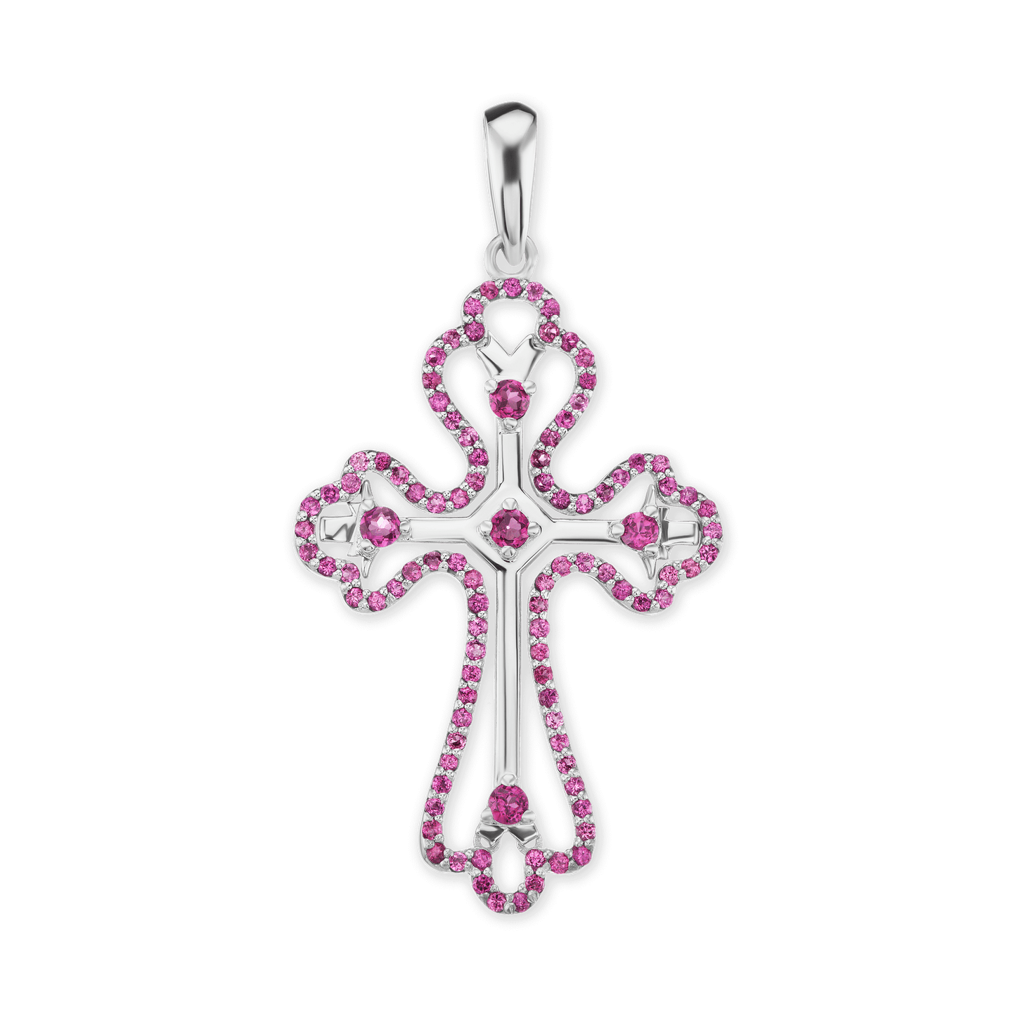 Kleeblatt-Kreuzanhänger mit rosa Zirkonia in Sterlingsilber