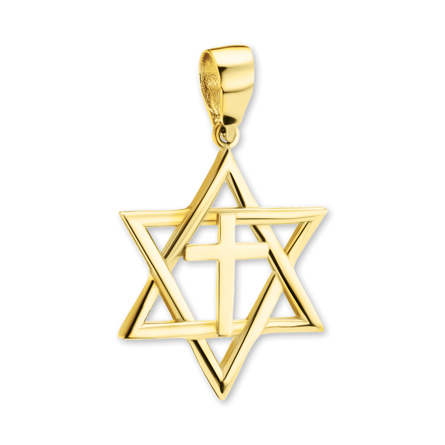 Sterling Silver Star of David Pendant with Cross in Sterling Silver Finished in 14K Yellow Gold