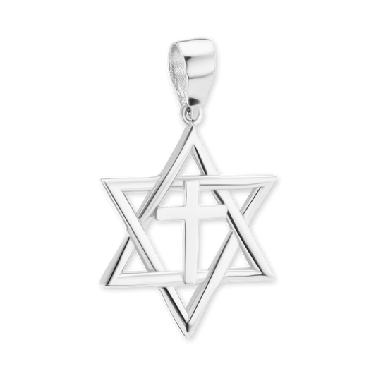 Anhänger mit Davidstern und Kreuz aus Sterlingsilber, veredelt mit 14-karätigem Gelbgold
