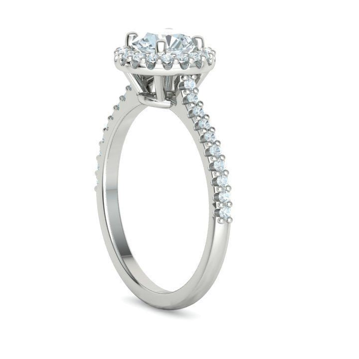 1 ct Round Diamond Engagement Ring with Halo - Pavé Band