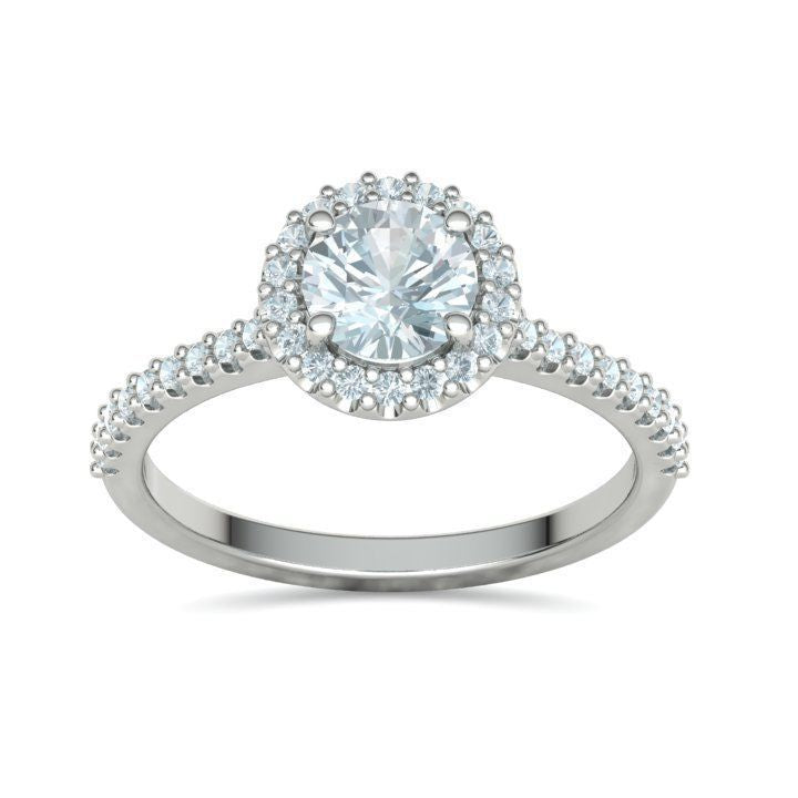 1 ct Round Diamond Engagement Ring with Halo - Pavé Band