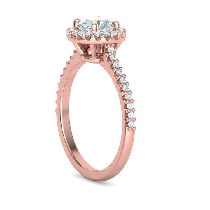 1 ct Round Diamond Engagement Ring with Halo - Pavé Band