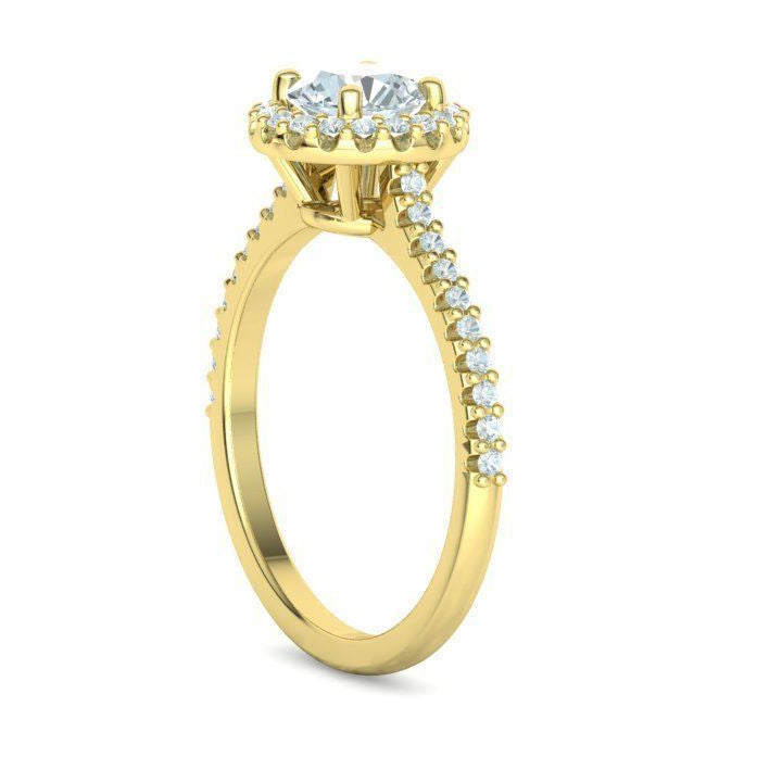 1 ct Round Diamond Engagement Ring with Halo - Pavé Band