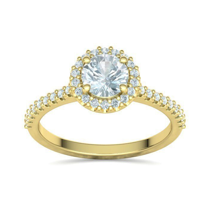 1 ct Round Diamond Engagement Ring with Halo - Pavé Band
