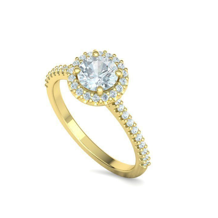 1 ct Round Diamond Engagement Ring with Halo - Pavé Band
